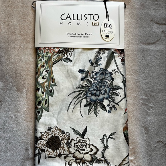1-NWT CALLISTO HOME PEACOCK PRINT CURTAINS SET OF 2 PANELS SIZE 38”x 96” - Picture 11 of 16